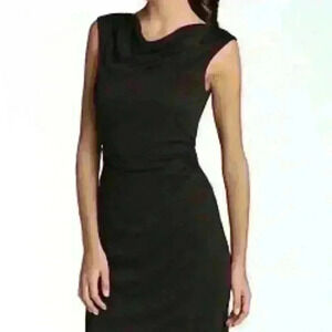 David Meister Black Cowl Neck Dress Size 8 Lined Cinched Waist back Bodycon
